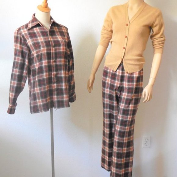Vintage 70s Plaid Wool Pants and Shirt by Pendleton S-M - Picture 10 of 14
